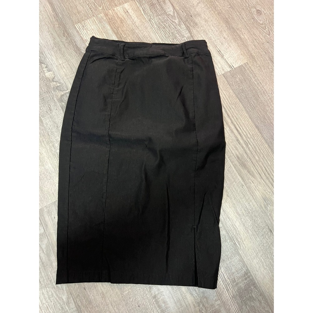Kate Kasin Womens Black High Waist Pencil Skirt Midi Length Side Slit Size Small